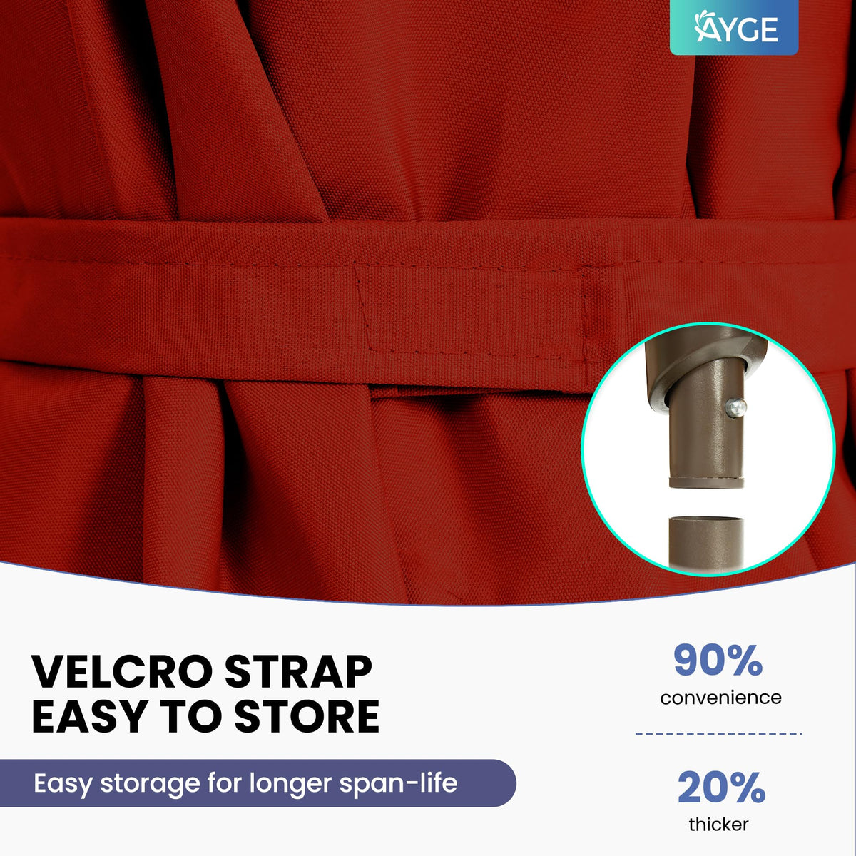 Ayge 6.5x10ft rectangular patio umbrella frame-detail shows rugged, wind-ready build.