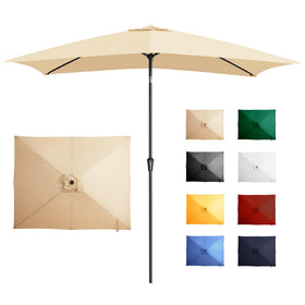 Ayge 6.5x10ft rectangular patio umbrella open canopy shading a table in bright sun