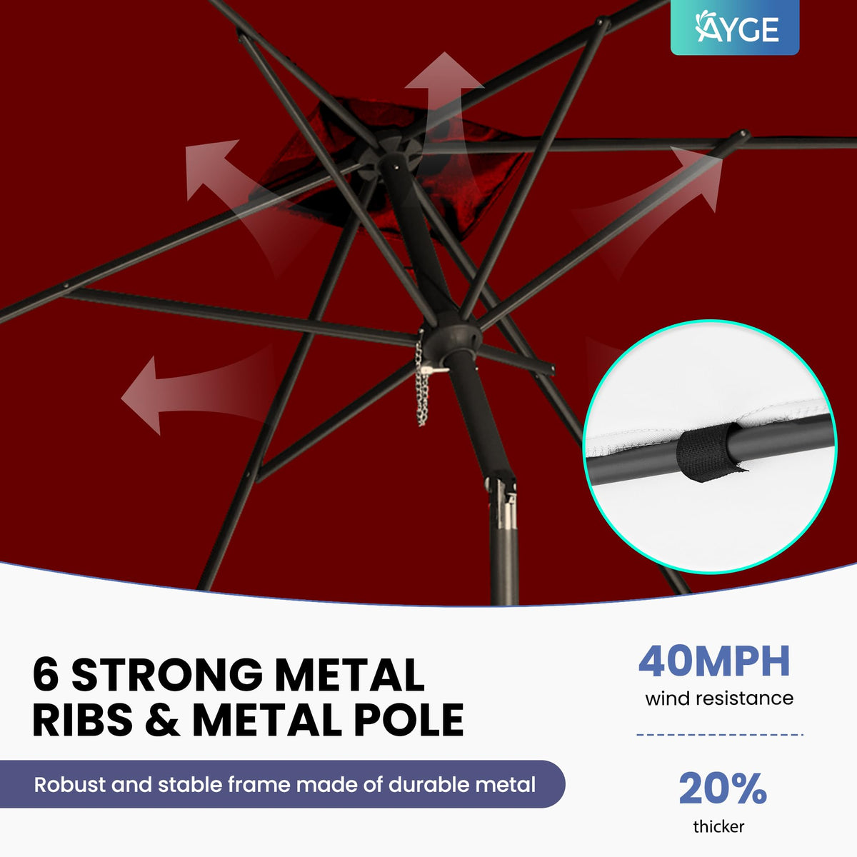Ayge 6.5x10ft rectangular patio umbrella tilt-mechanism allows precise shading.