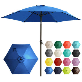 Ayge 7.5ft blue canopy umbrella provides UV protection for sunny patios.
