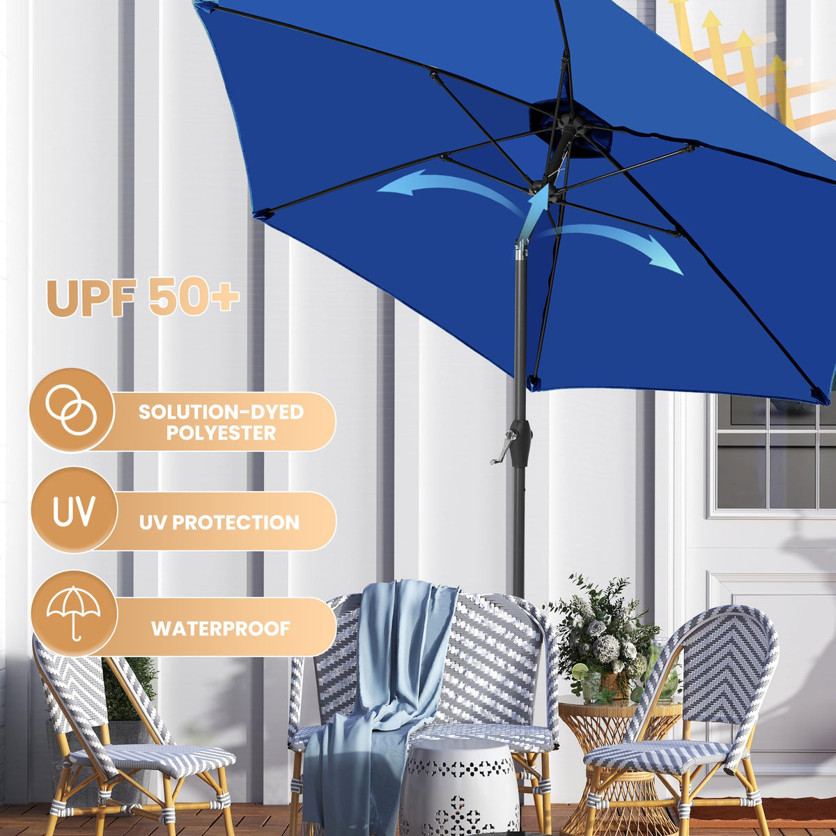 Ayge 7.5ft crank tilt mechanism makes shade adjustment quick and easy.