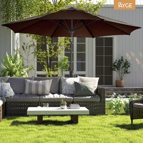 Ayge 9FT umbrella deployed over deck for family gatherings.