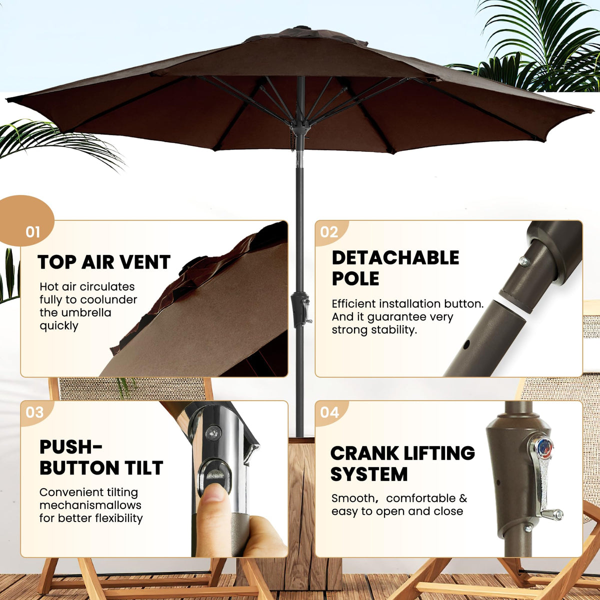 Ayge crank tilt mechanism shown for easy shade adjustment.