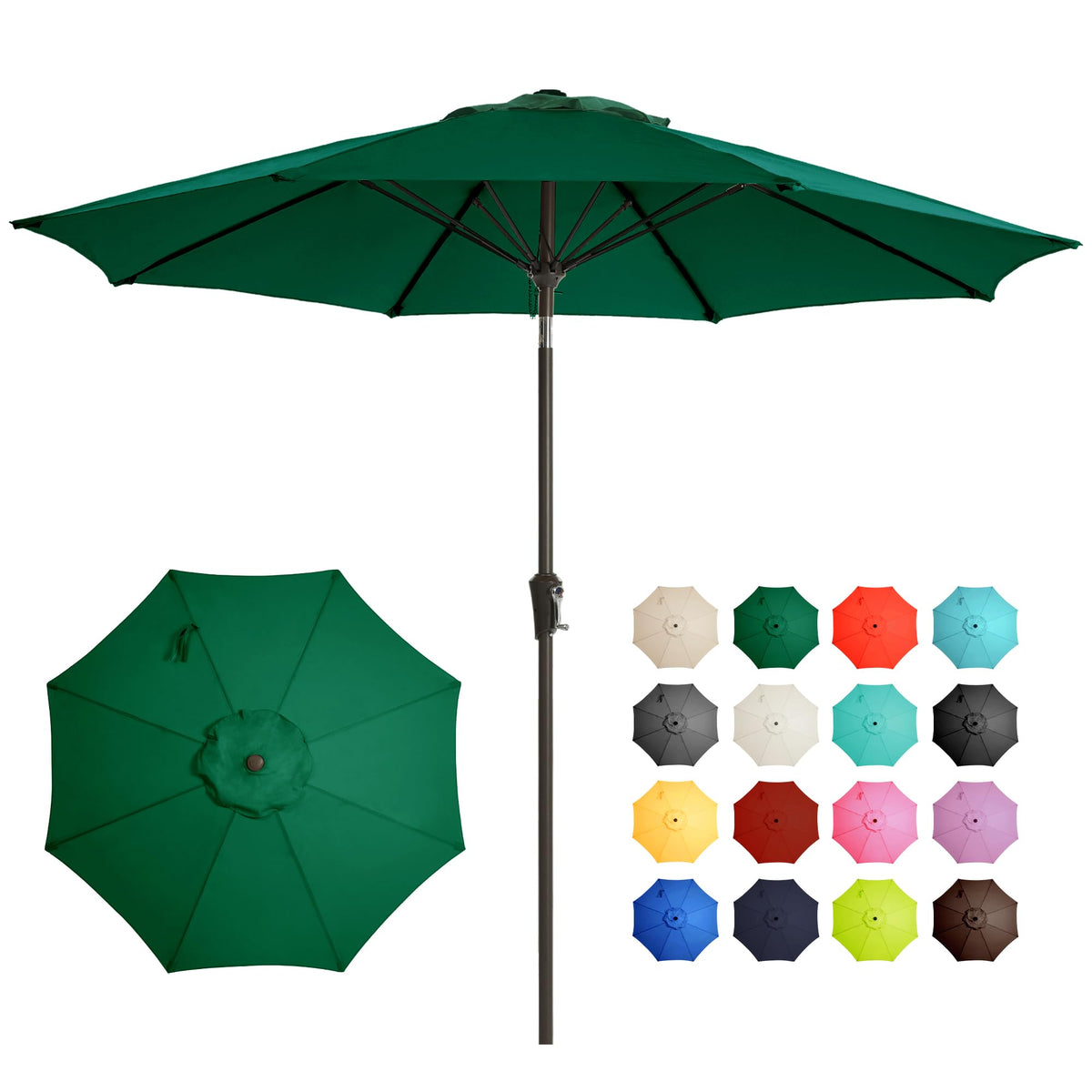 Ayge 9FT outdoor umbrella full canopy green delivers broad shade for outdoor seating.