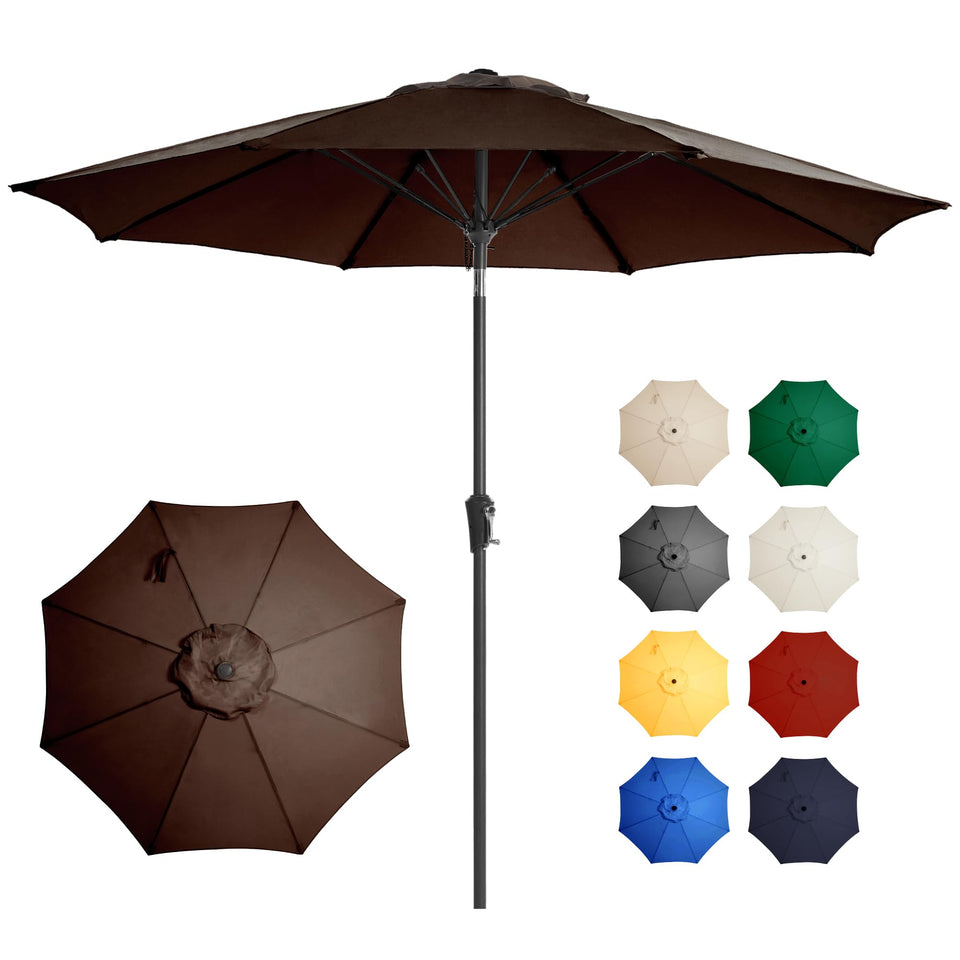 Ayge 9FT patio umbrella top view provides broad shade for outdoor dining.