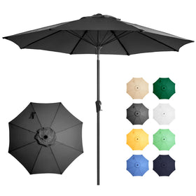 Ayge 9ft patio umbrella top view with broad shade for outdoor dining.