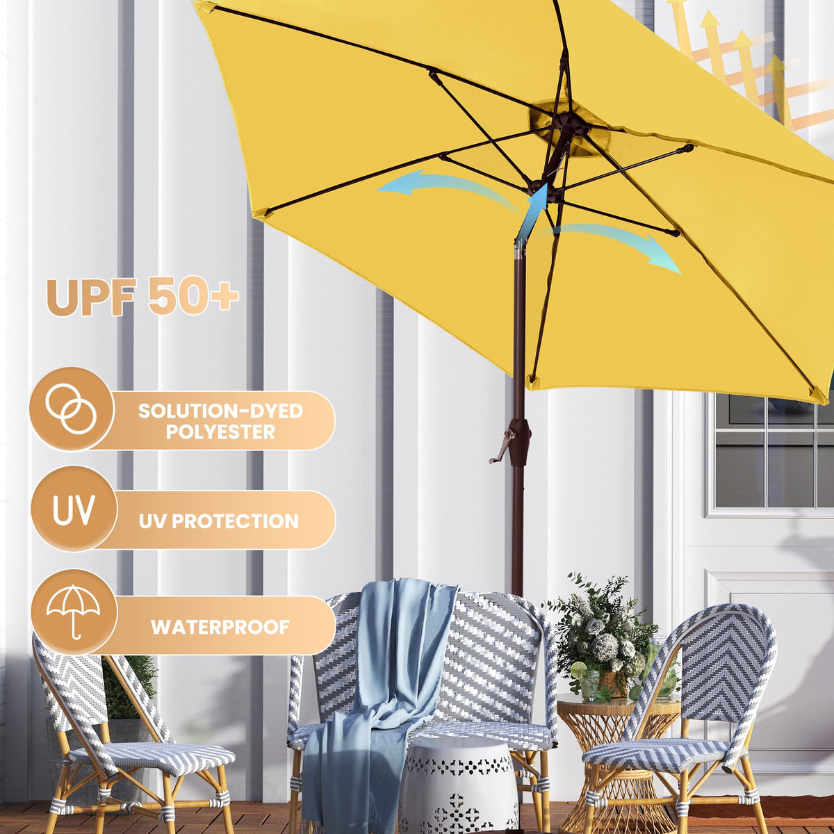 Ayge fiberglass ribs provide sturdy shade in windy conditions.