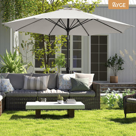 Ayge outdoor setting demonstrates comfortable sun relief under the umbrella