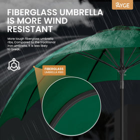Ayge eight fiberglass ribs offer strong support during breezy conditions.