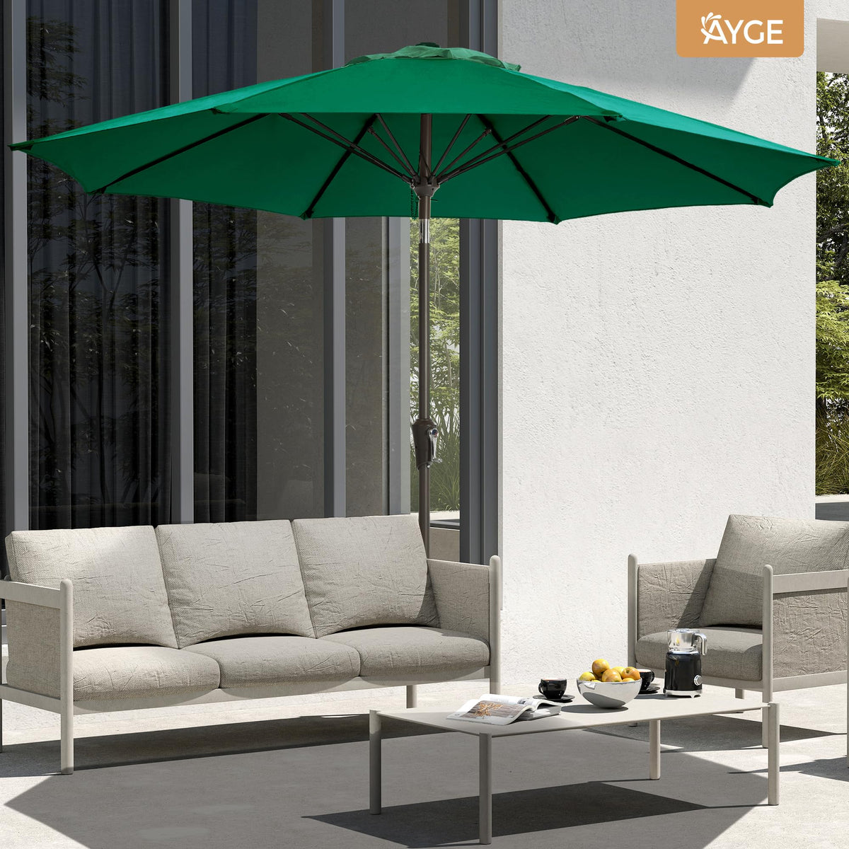 Ayge air-vent canopy promotes airflow to reduce wind pressure.