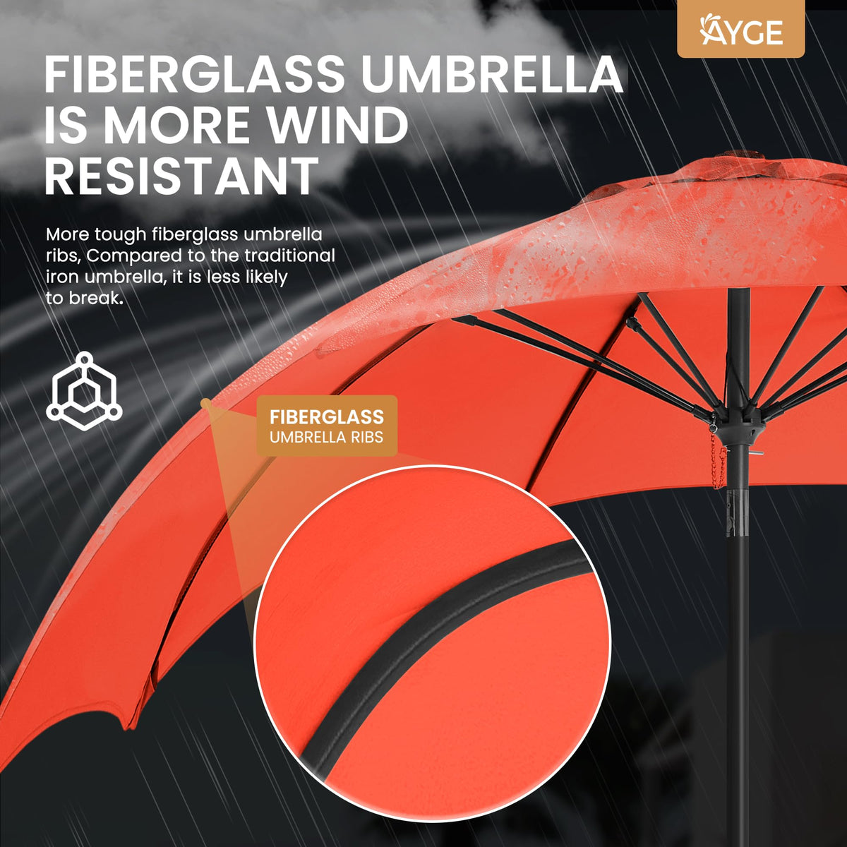 Ayge umbrella crank operation closeup demonstrates easy tilt and open