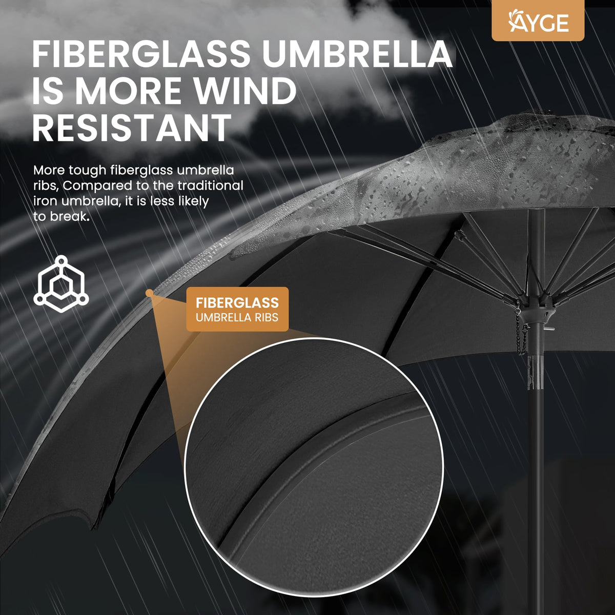 Ayge umbrella crank operation enables easy opening and smooth tilt.