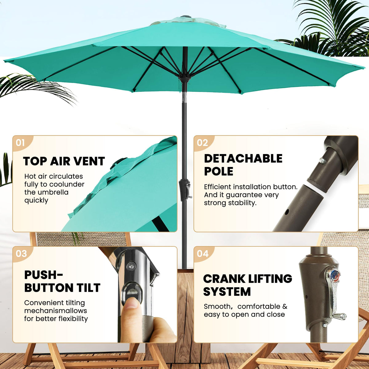 Ayge umbrella crank tilt mechanism for easy shade adjustment