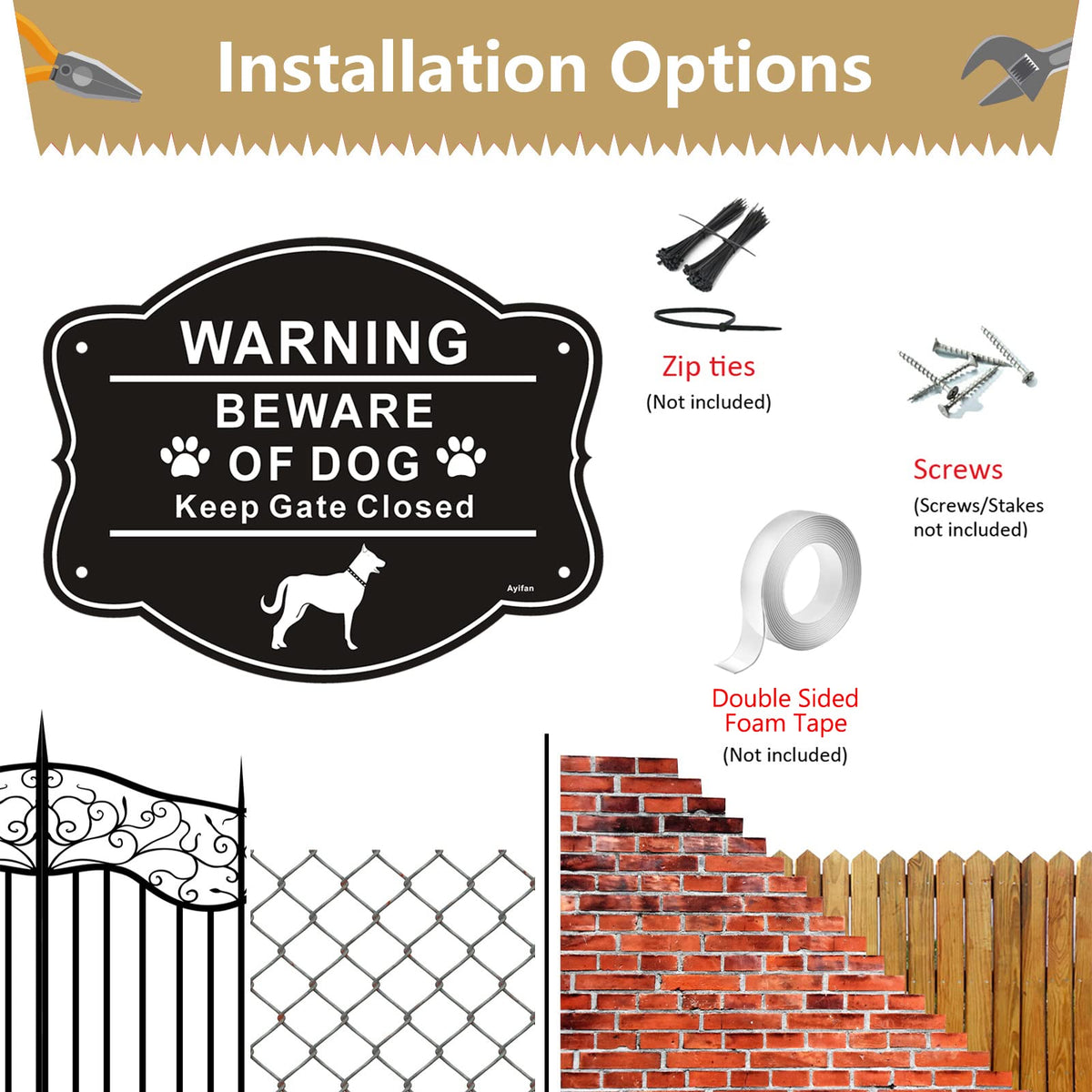 Ayifan Beware of Dog sign suitable for garden, yard, fence, or door placement