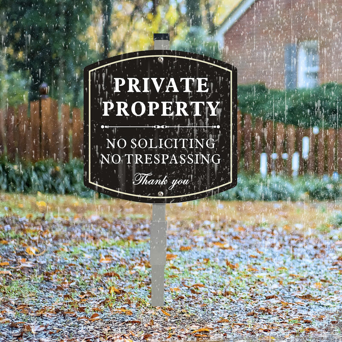 Ayifan no trespassing sign placed by house or warehouse