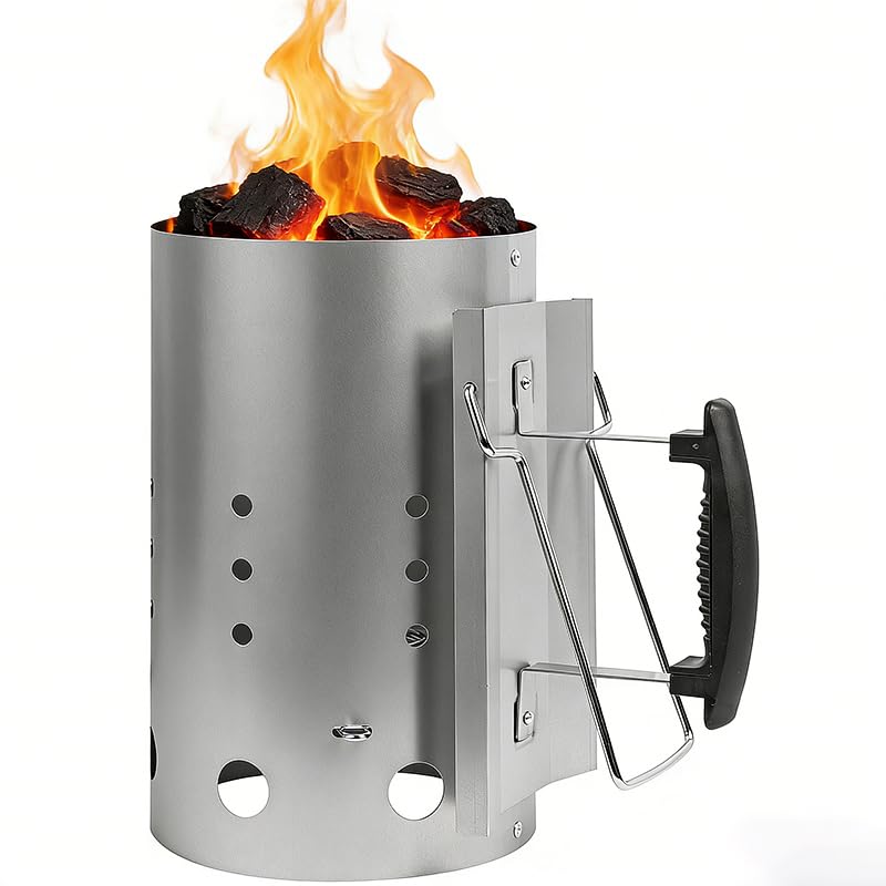 Ayiusideza charcoal chimney starter with cast iron body delivering durable heat for outdoor grilling.