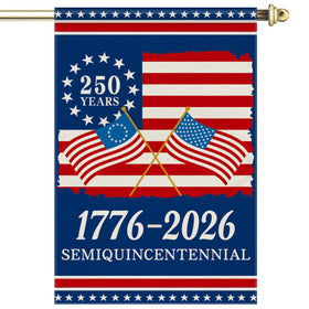 Aymolas 250th Anniversary flag front view with bold patriotic artwork for yard display