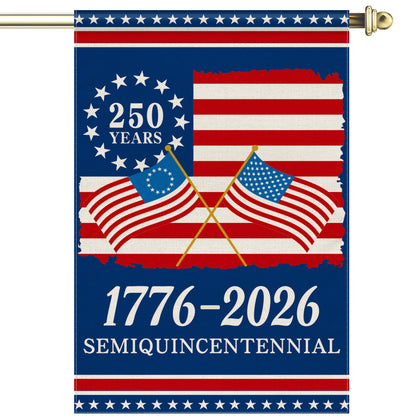 Aymolas 250th Anniversary flag front view with bold patriotic artwork for yard display
