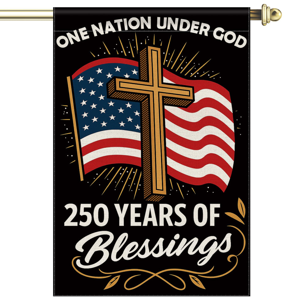 Aymolas Blessings 250 Years flag, front-side view, double-sided visibility for patriotic display.