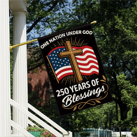 Aymolas Blessings flag, care close-up, machine-washable and fade-resistant.