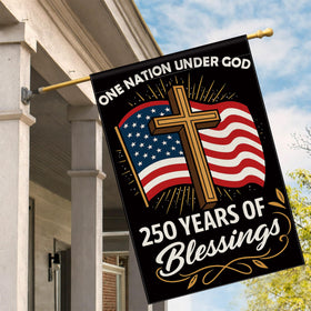 Aymolas Blessings flag, porch display, ready to hang on any fence or wall.