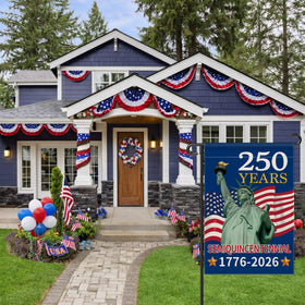 Aymolas garden flag displayed in yard enhancing curb appeal