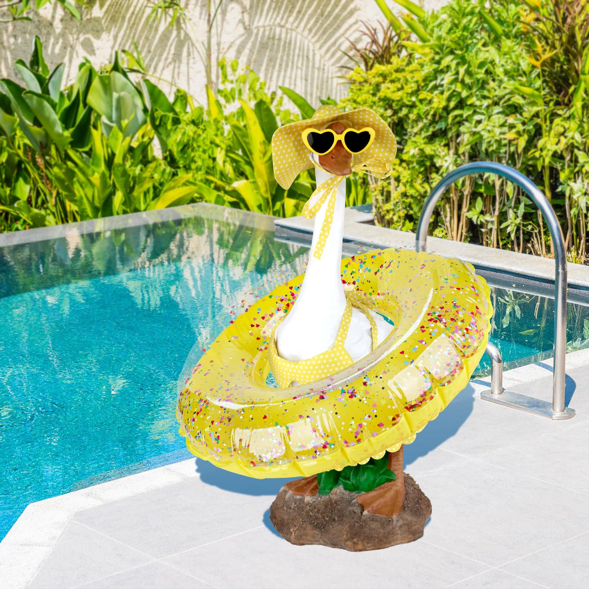 Aymolas yellow skirt brightens porch geese with cheerful color