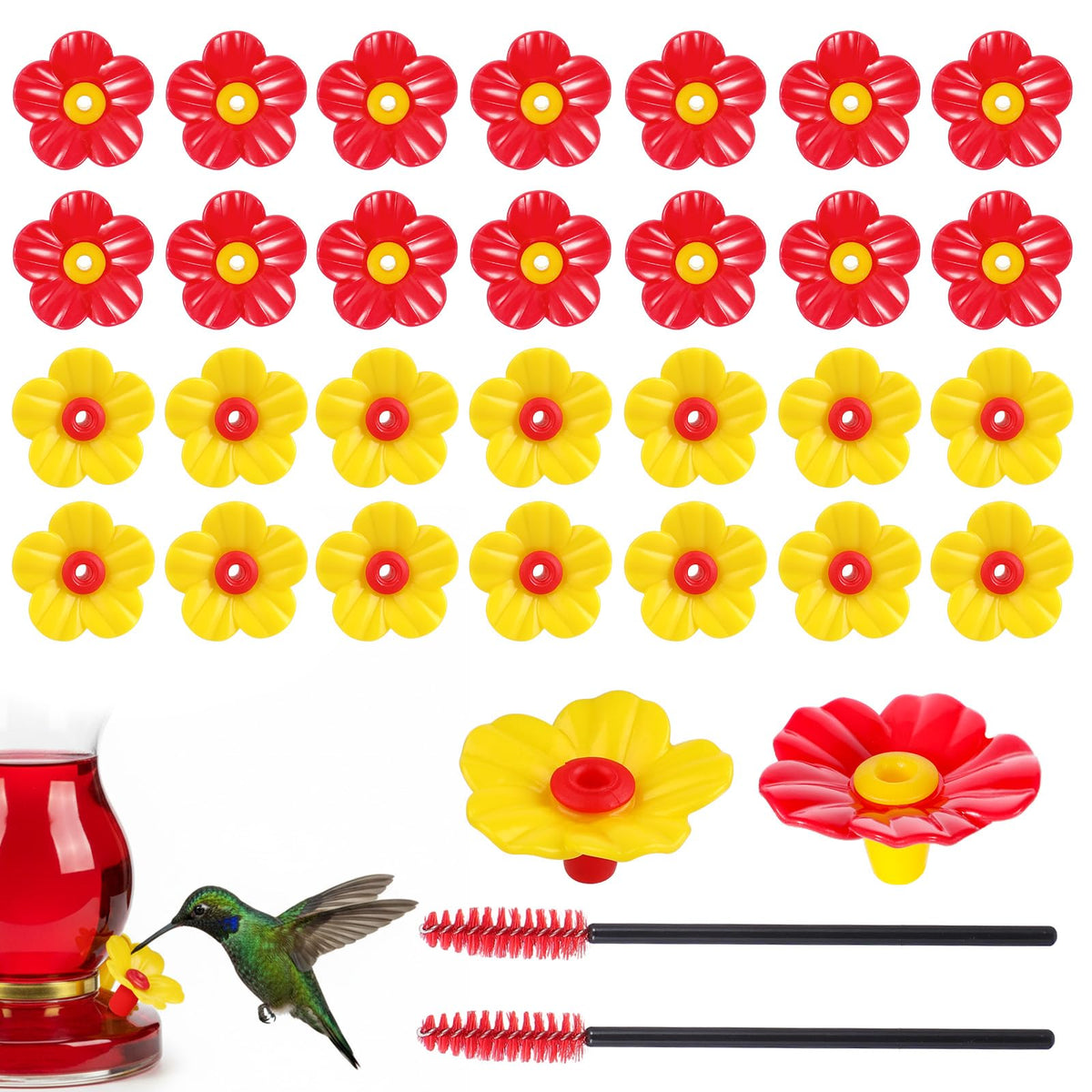 Aysatogc red hummingbird feeder flower port provides durable 3 cm feeding surface.