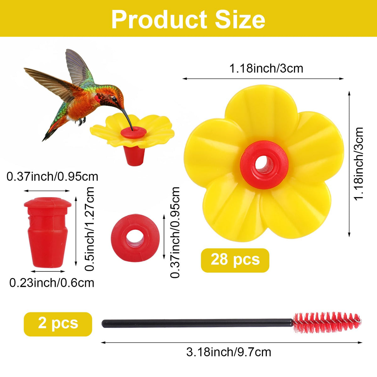 Aysatogc yellow hummingbird feeder flower port for high-visibility nectar access.