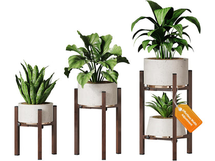 AZADESJET 3-pack plant stands display four plants with adjustable width for versatile pots.