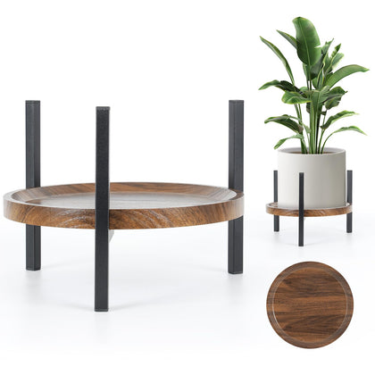 AZADESJET adjustable walnut-tray-stand demonstrates width flexibility for different pot sizes.