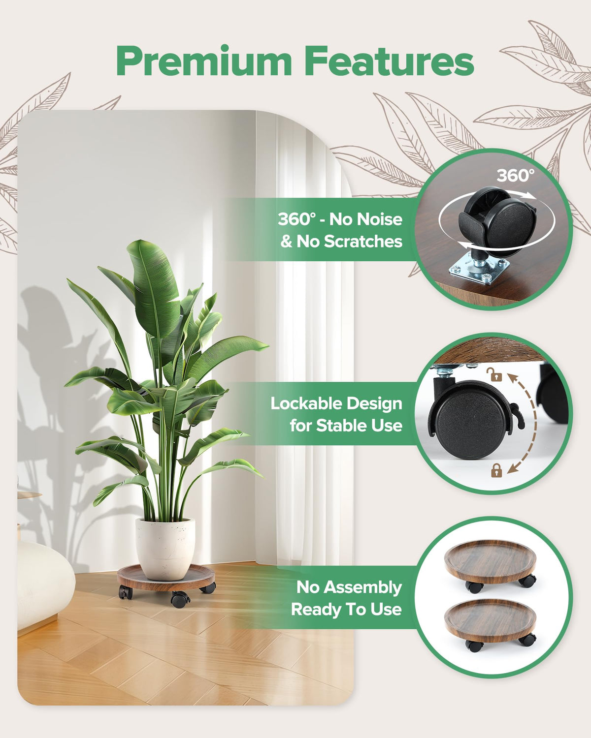 AZADESJET heavy-duty plant caddy safely supports up to 200 pounds.