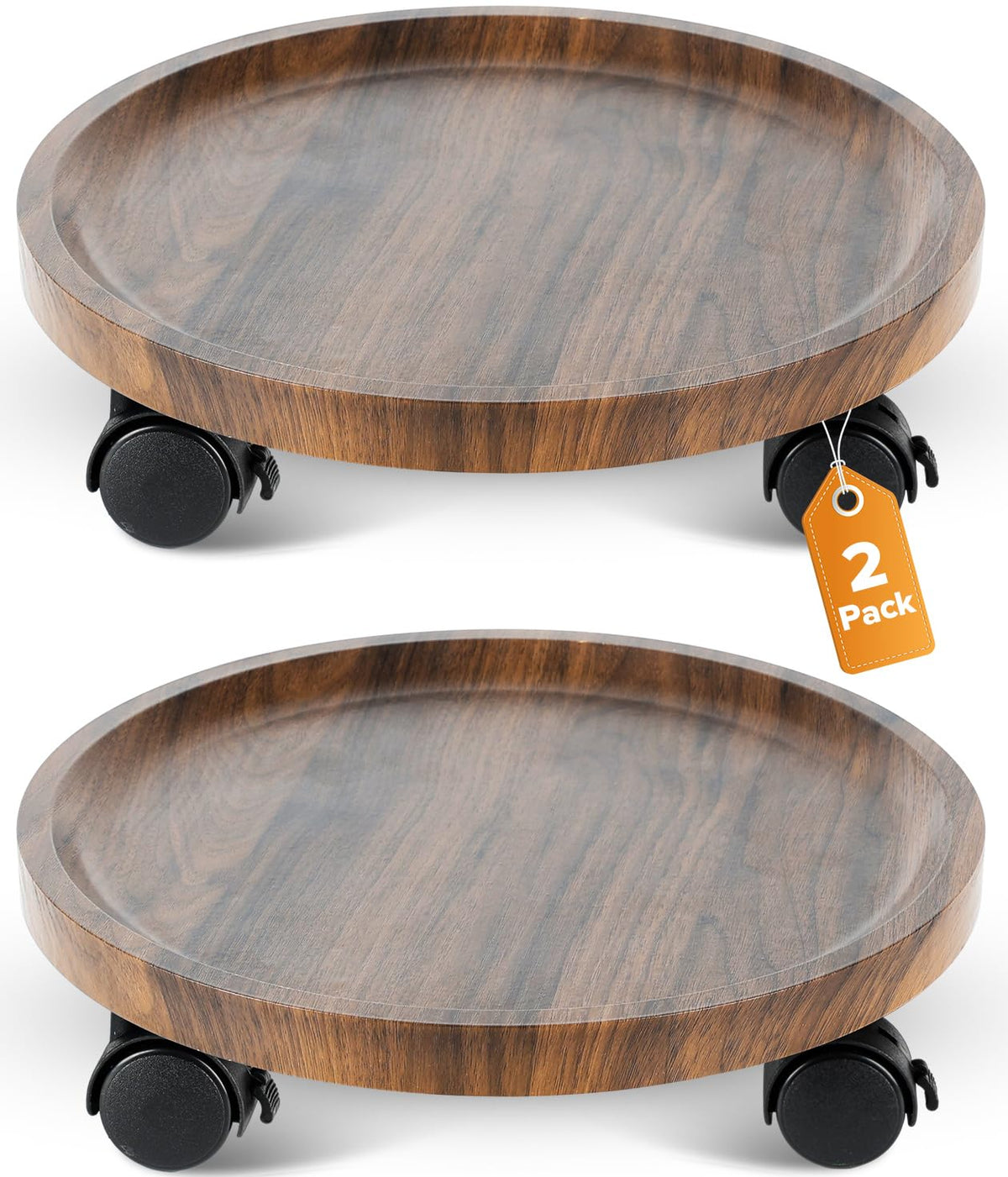AZADESJET plant caddy 2-pack wooden rolling stand with 360° wheels for easy mobility.