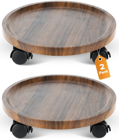 AZADESJET plant caddy 2-pack wooden rolling stand with 360° wheels for easy mobility.