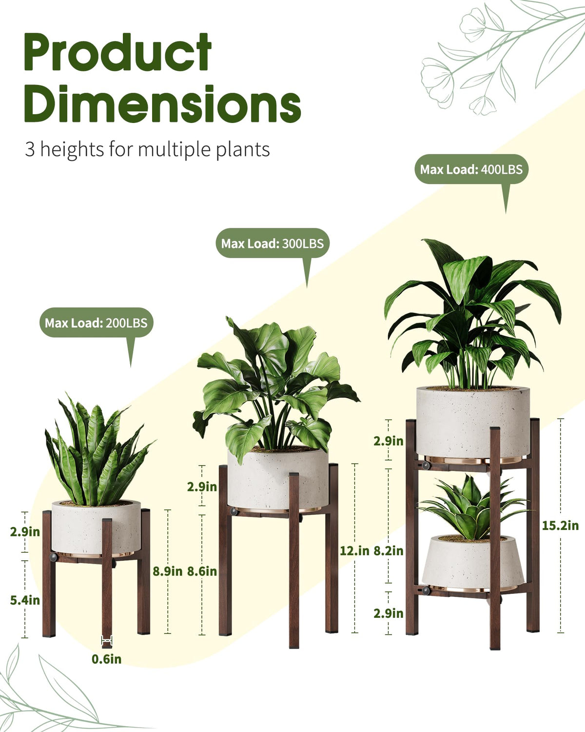 AZADESJET tall dual-tier stand highlights two pots for layered plant displays.