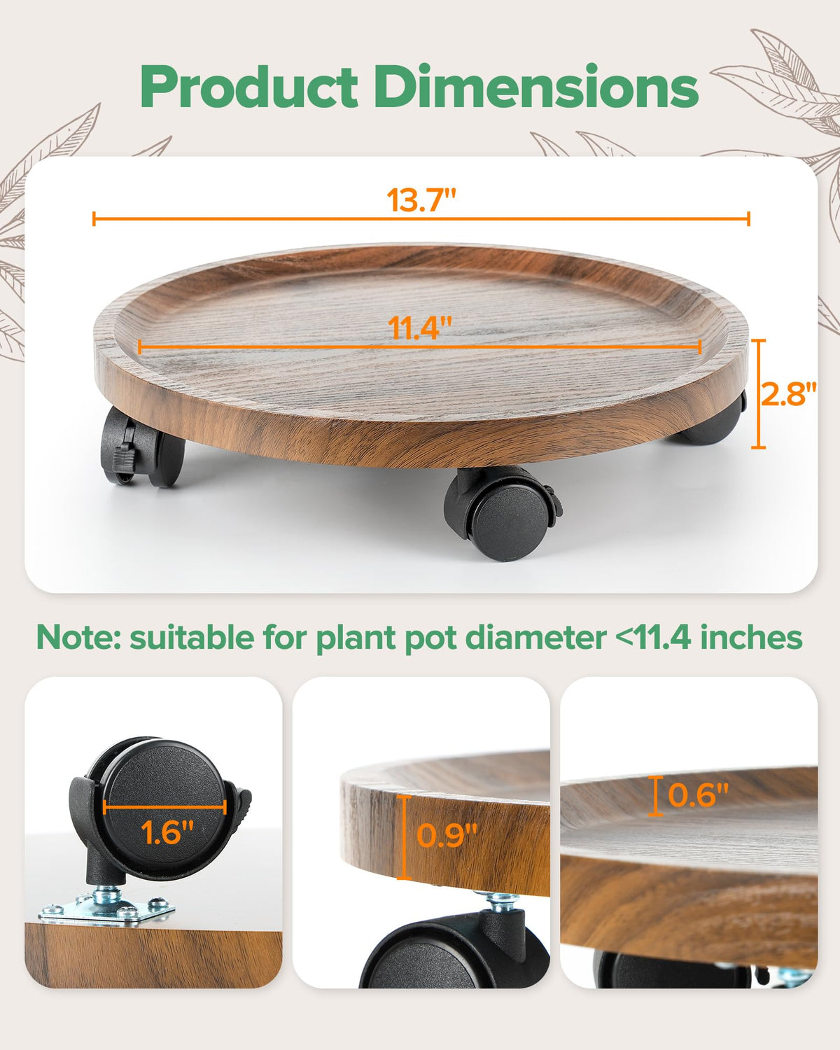 AZADESJET walnut wood plant stand with wheels enables easy repositioning outdoors