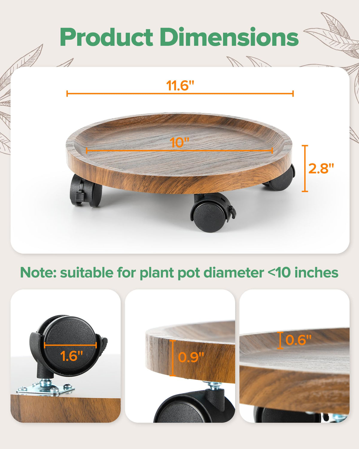 AZADESJET wood rolling plant stand with walnut grain for stylish indoor use.