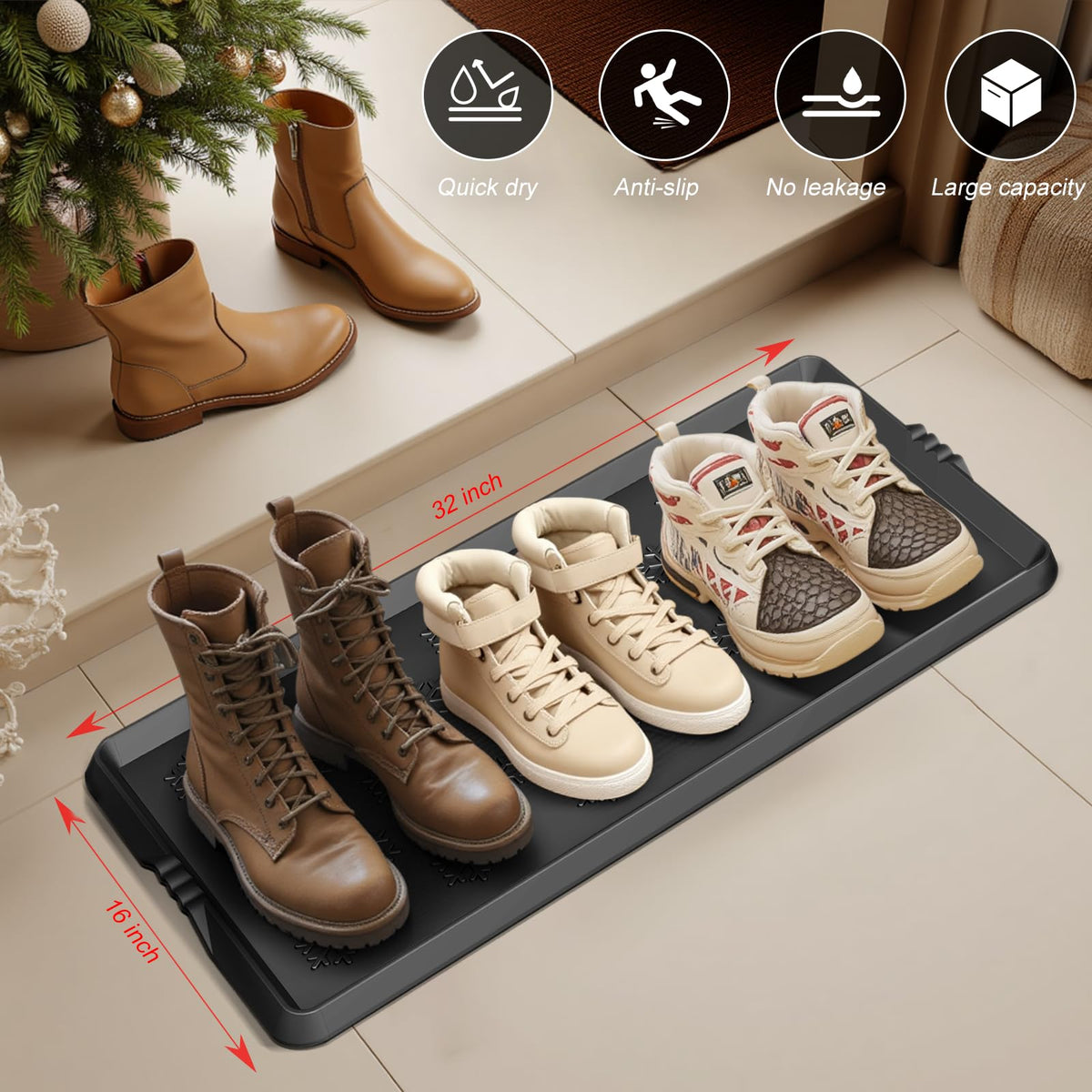 Azadx waterproof rubber boot tray with textured surface catches mud and water.