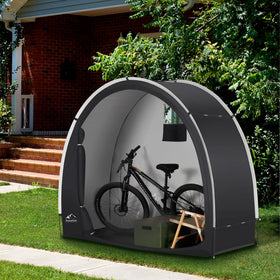 Azaeahom bike storage tent doubles as garden tool storage.