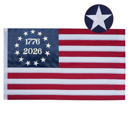 AZCOVER 250th anniversary flag front view highlights embroidered stars for outdoor display