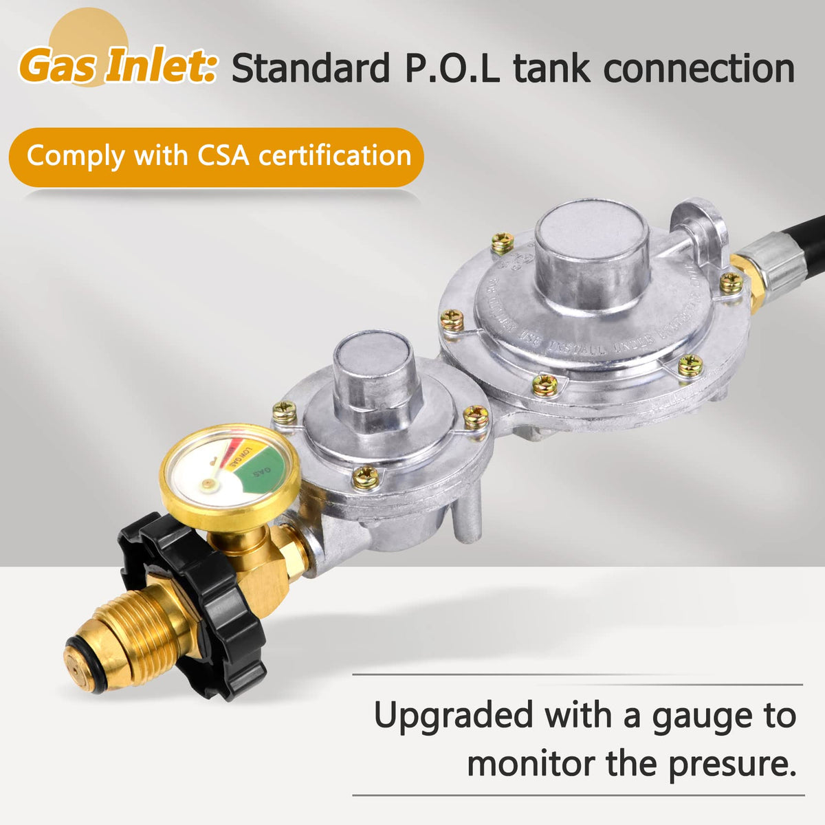 Azdele regulator with gauge displays pressure for safe operation