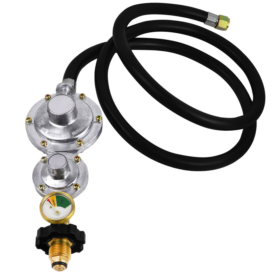 Azdele two-stage propane regulator with hose for steady flame control