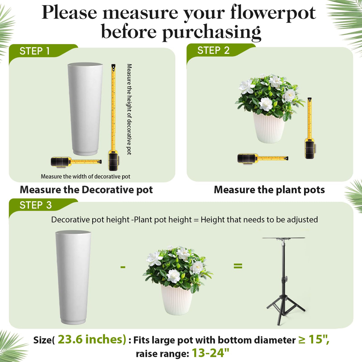 AZEAM adjustable height range fits many pot sizes for flexible setups.