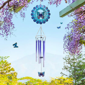 AZEEBOI wind chimes feature blue butterfly design for sunny display
