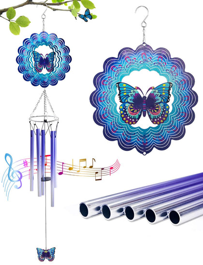 AZEEBOI butterfly wind chimes with outdoor spinner add vibrant garden charm
