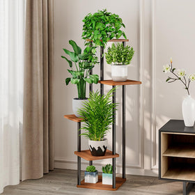 AZERPIAN 5-tier corner display highlights organized plant arrangement and decor.