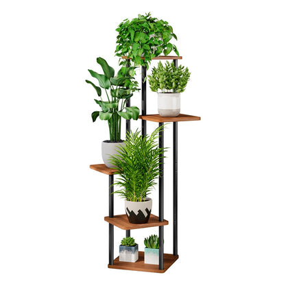 AZERPIAN plant stand 5-tier walnut finish for corner display of multiple plants.