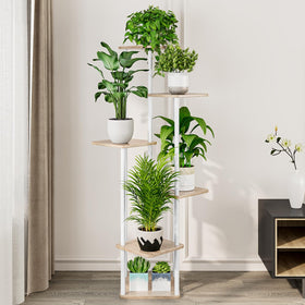 AZERPIAN Plant Stand 6-Tier close-up of shelves showing varied pot sizes and sunlight exposure.