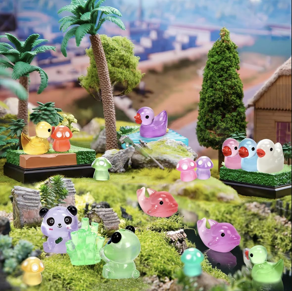AZNZKEZHU luminous pandas enhance fairy garden scenes with soft night glow
