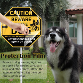 AzReference beware of dog sign visible at dusk with luminous finish.